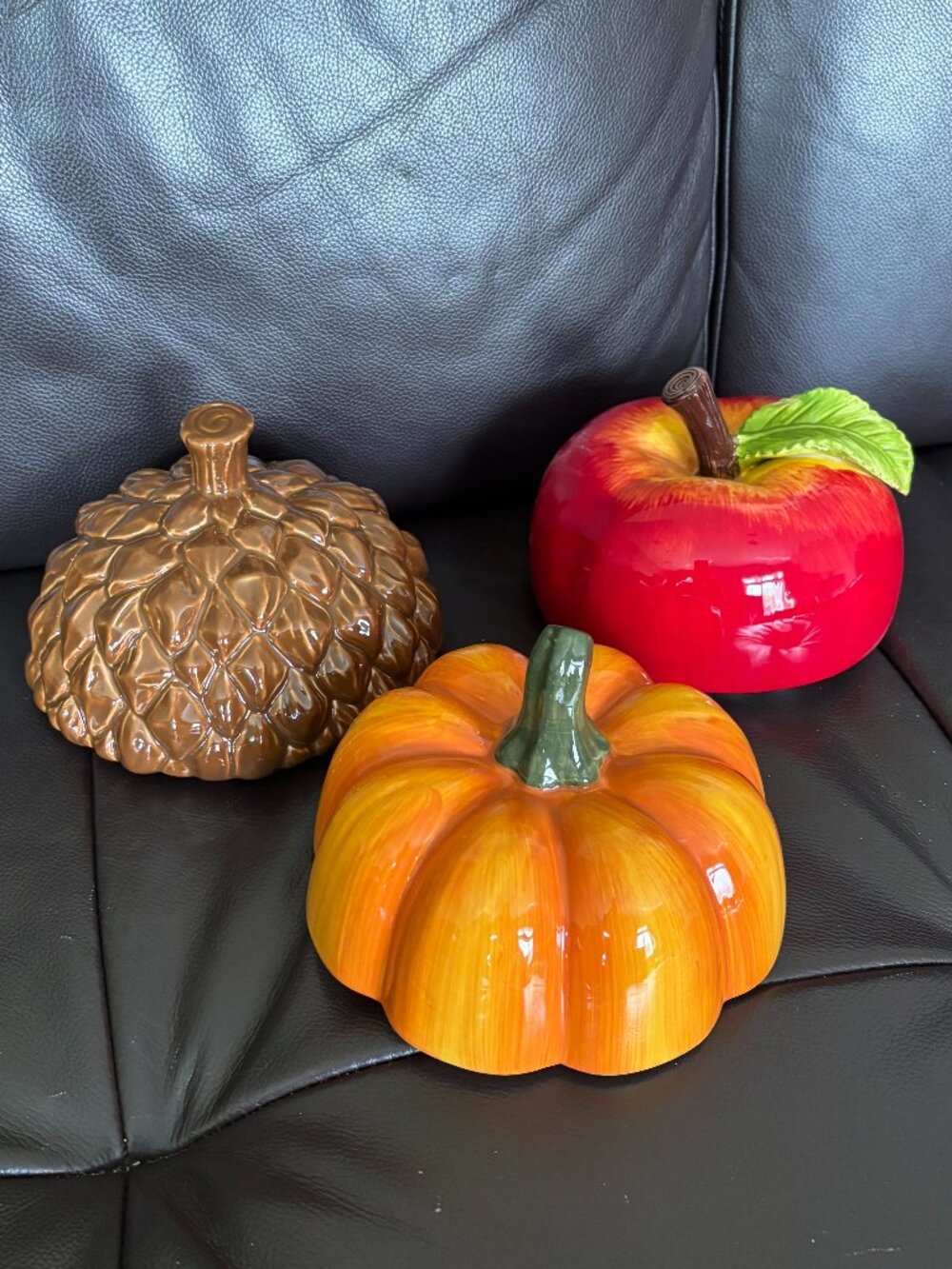 HomeWorx Autumn Ceramic Candle Topper Set of 3 (Acorn, Pumpkin, Apple)